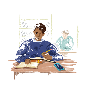 Young man studying in classroom PNG, SVG