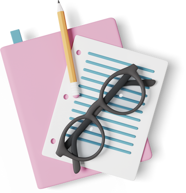 Notebook with glasses and pencil PNG, SVG