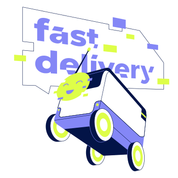 Text fast delivery lettering and delivery robot PNG, SVG